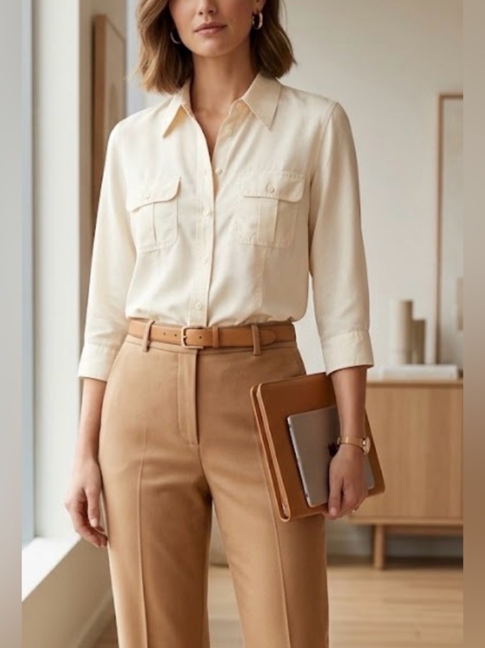 Liz Claiborne Button Front Utility Shirt in White Size Small